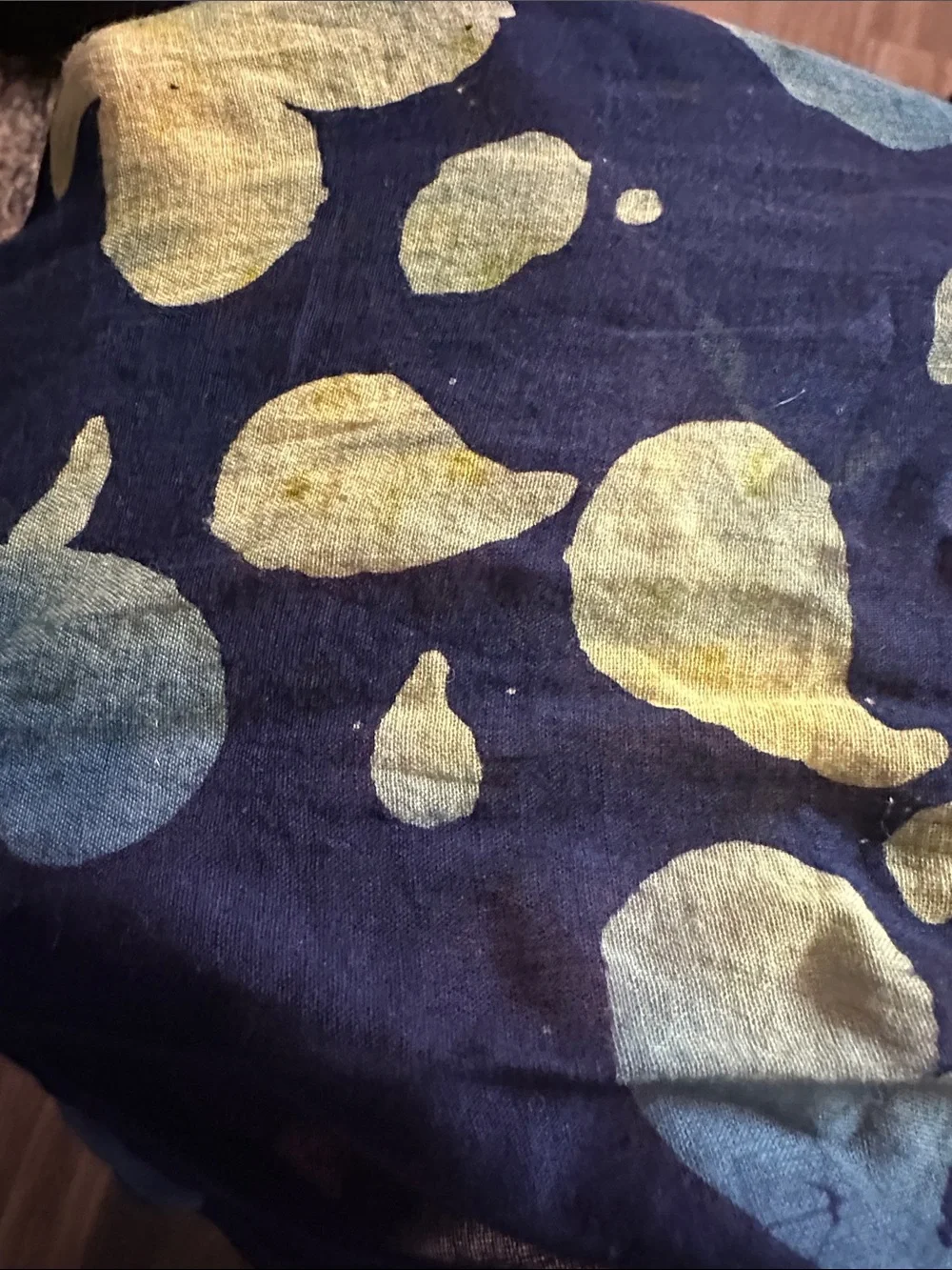 Batek-lah Malaysia Navy Blue handmade genuine Batik Sheer Leaf Print Scarf